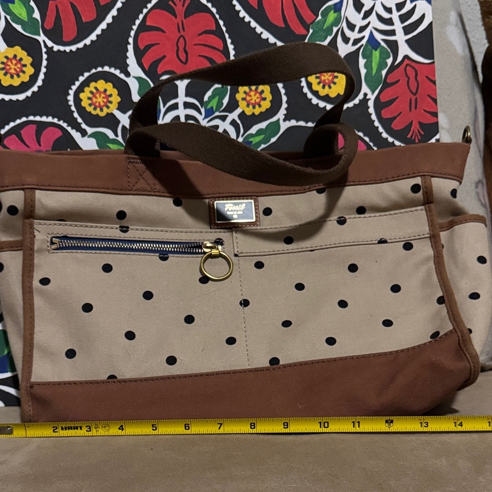 Fossil Tan and Brown Polka Dot Tote